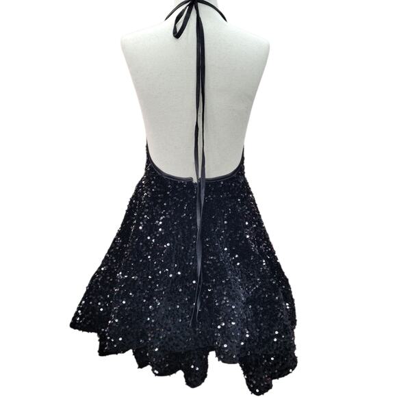 NWT Black Halter Scoop Neck Sequin Short Dress - Picture 6 of 10